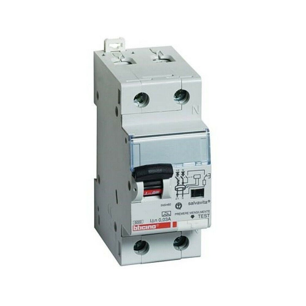 Interruttore magnetotermico differenziale per uso civile 1P+N, Tipo AC, 20A 230V ca - BTICINO LEGRAND G8813A/20AC