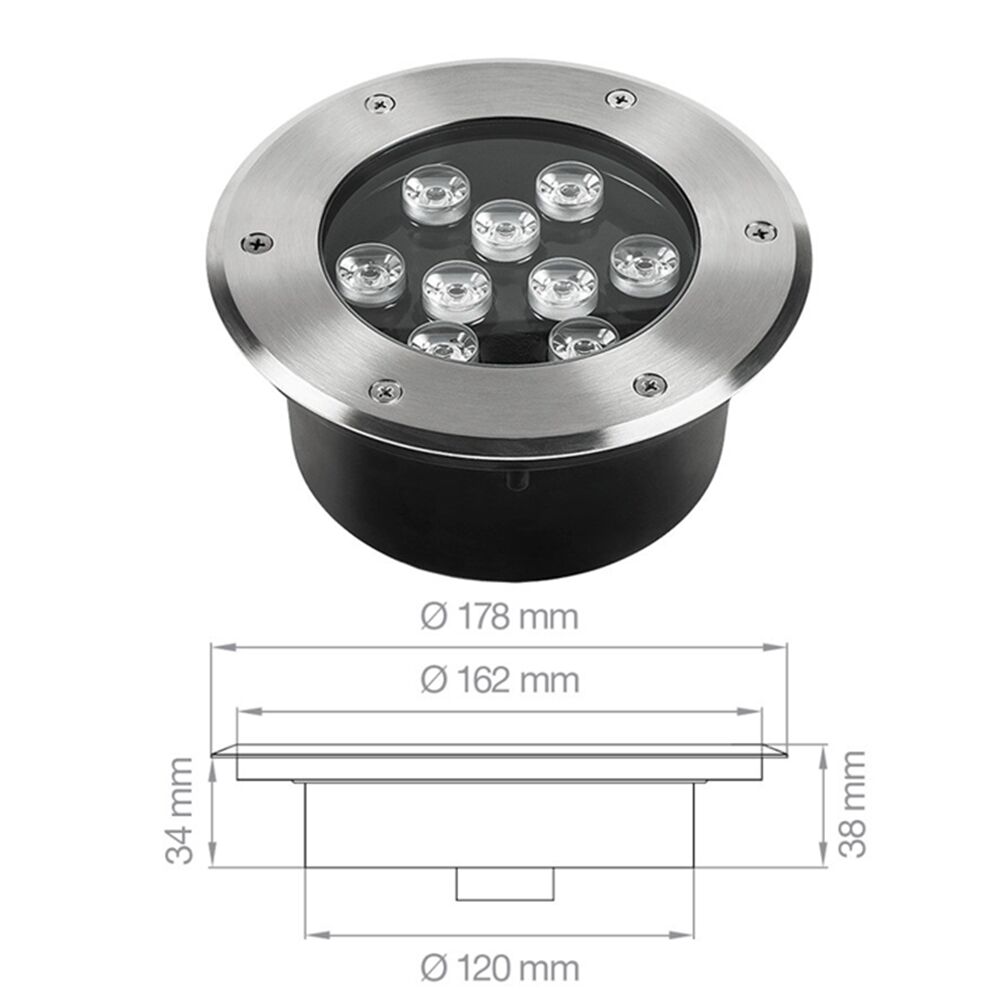 Faretto Led da Incasso Carrabile Bianco Freddo12V 9W 6400K IP68 - LAMPO SNC CARR/9W/BF